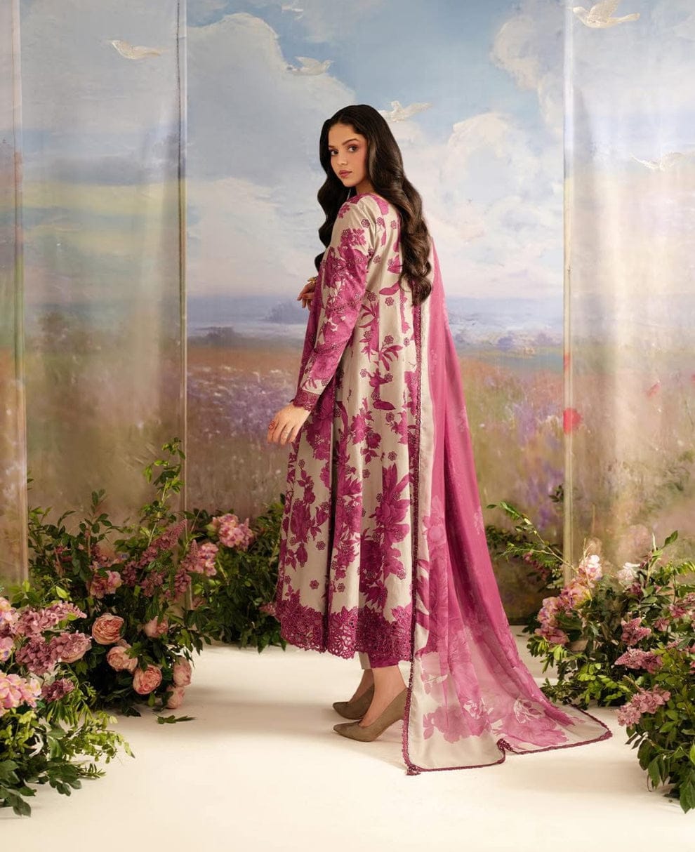 Iznik | Skin Maroon - printed Lawn 3 piece unstitched suit with Chikankari Collection